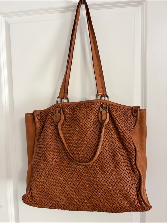 Platania Handbags - Platania Woven Leather Tote Bag in Cognac made in Italy